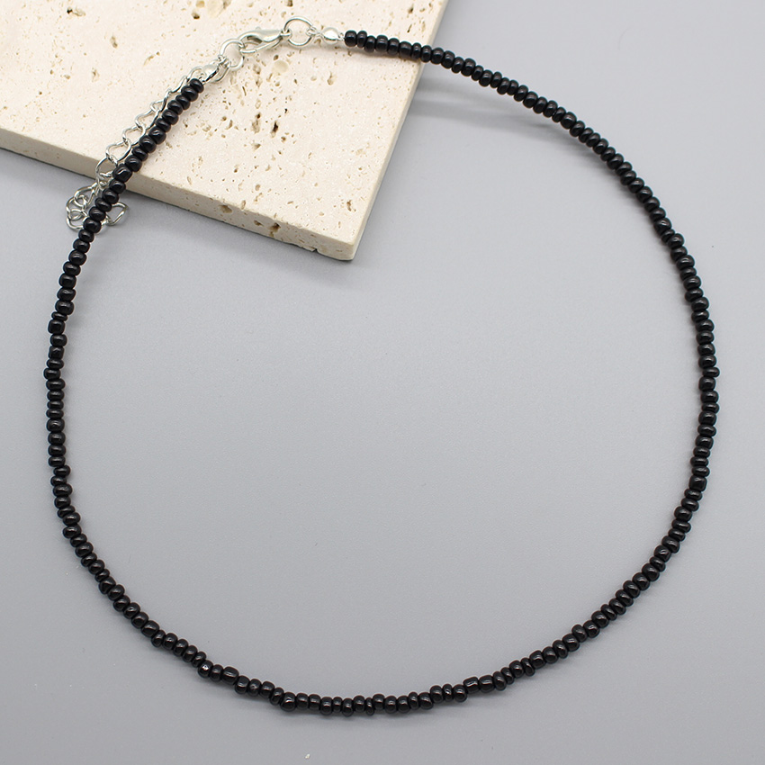 Gargantilla de cuentas de semillas simples para mujer, coreana, Collar bohemio colorido hecho a mano, Collar de cadena para el cuello, de joyería para mujer: Zinc negro plateado
