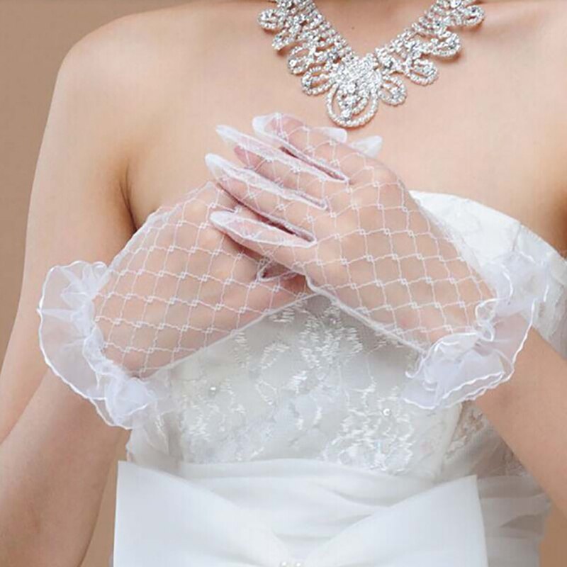 Schwarz verrotten Weiß Elfenbein Kurze Spitze Braut Handschuhe Hochzeit Zubehör Party Spitze Handschuhe