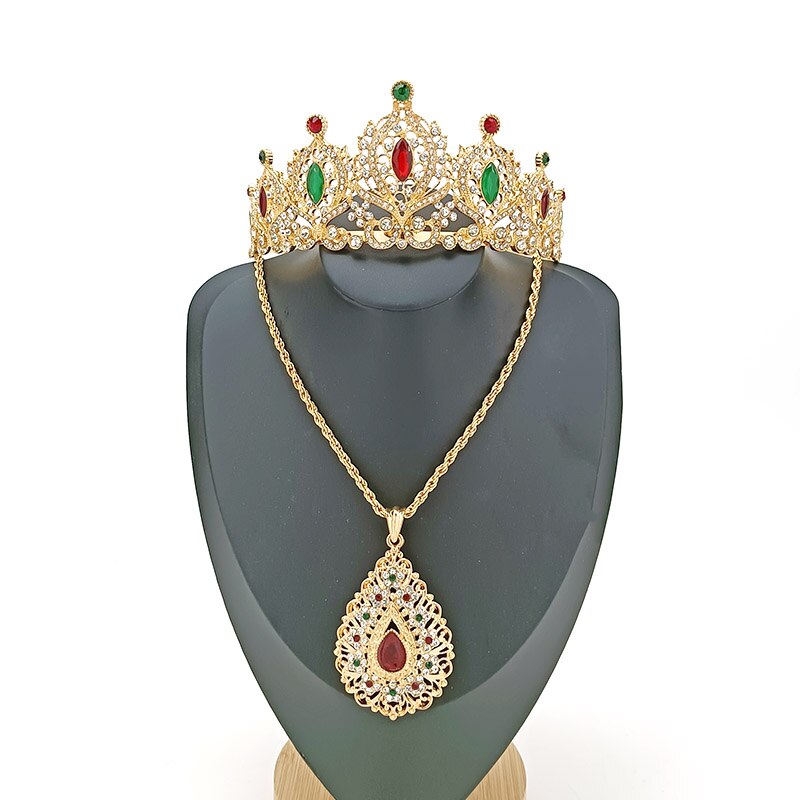 Arabische Bruiloft Sieraden Set Gewaad Taille Keten Vrouwen Haar Sieraden Hartvorm Jewel Hanger Ketting Marokkaanse Metalen Riem: set  1
