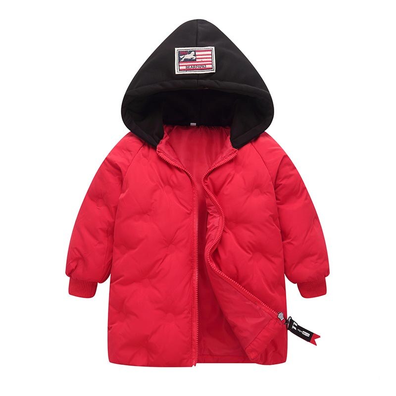 Winter kinderen dons & parka's 3-10y jongens meisjes dikke warme bovenkleding winddichte capuchon jas of kinder winterjas rood zwart: Rood / 3t