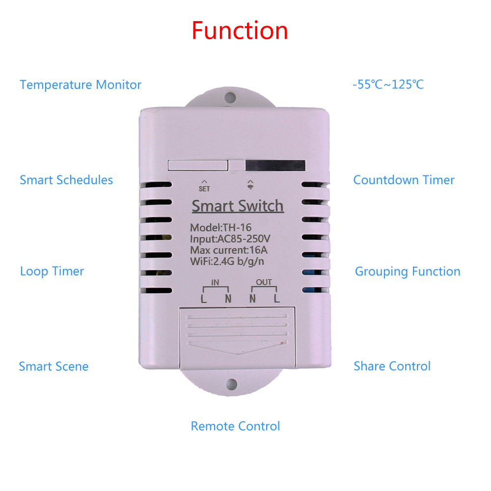 16A Wireless WIFI Intelligent Control Switch DS18B20 Temperature Monitor IoT for iPhone Android Temperature Controller