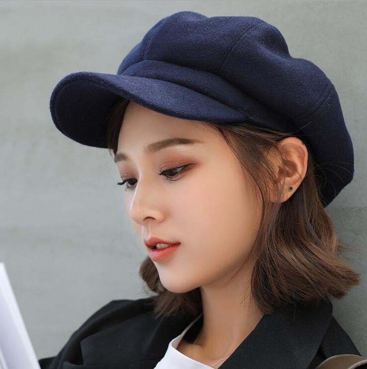 Vrouwen Baret Herfst Winter Achthoekige Cap Hoeden Stijlvolle Kunstenaar Schilder Newsboy Caps Zwart Grijs Baret Hoeden: navy blue