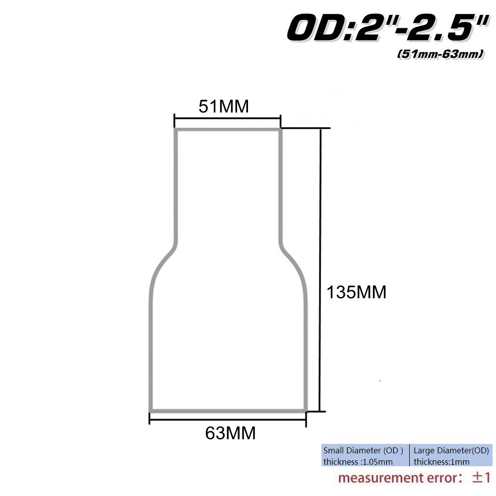 Od: 2 "2.25'' 2.75 ''3'' 3.5 ''Roestvrij Tapered Standaard Uitlaat Reducer Connector Buis AF-BJ: OD 51-63MM