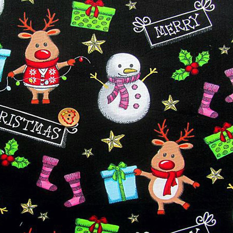 100% Plain Cotton 50x70cm Christmas Snowman Environmental Printing and Dyeing Cotton Fabric Cloth Dress Home Decor