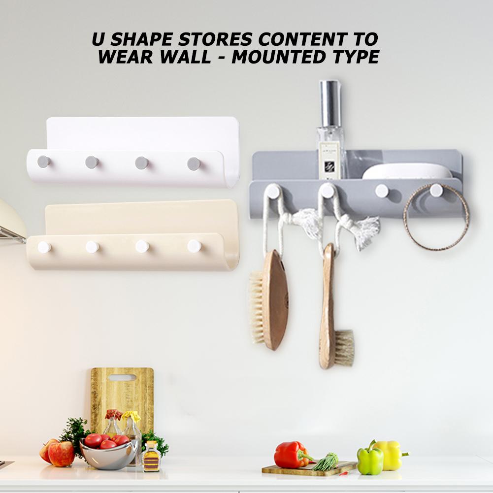 U Shape Multifunction Storage Hook Plastic Key Rack Wall Hanging Shelf Plastic Storage Tools Wall Mounted Key Hanging Key Holder