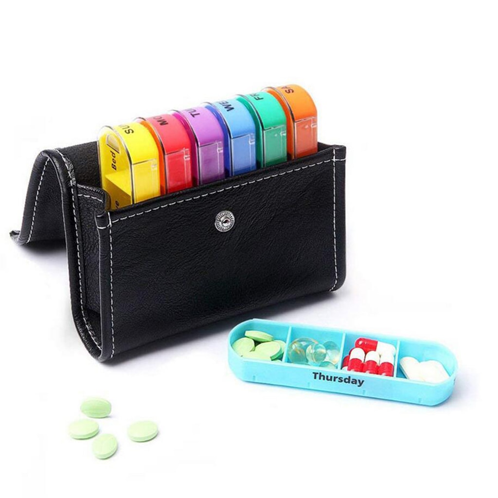 Pill Box Case Wallet 7 Day Pill Organizer Dispenser Weekly Medicine Holder 7 Pieces Boxes + PU Pouch Pill Box Splitters