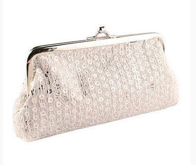 Women Sequins Clutch Evening Party Phone Bag Wallet Purse: White