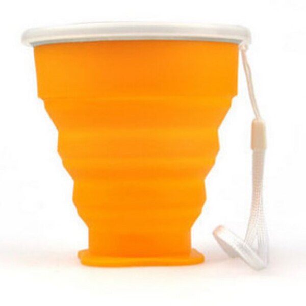 Telescopic Portable Silicone Folding Cup With Lid Anti-Fouling Outdoor Cup Coffee Cup Children Travel Drinking Water: Orange