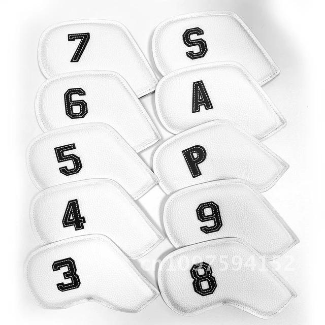 10 unids/set cubierta de cabeza de hierro de Golf 3-9,P,S,A, cubierta de número entrenamiento bordado Club Golf accesorios de equipo deportivo: Blanco