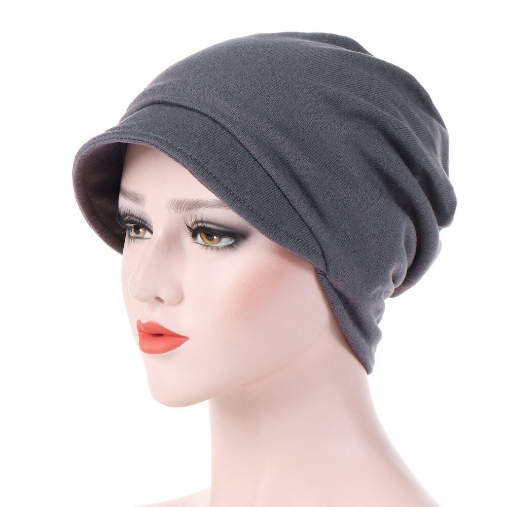 Las mujeres de algodón cálido a prueba de viento gorro de quimioterapia sombrero musulmán cabeza gorro envolvente otoño sombreros gorra de gorros de lana para quimioterapia arcos accesorios para el cabello: Gray