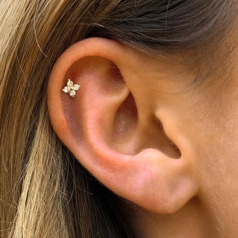 Inmaker 2/3/4Mm Vrouwen Oorbellen Crystal Flower Piercing Stud Oorbellen 925 Sterling Zilver Kleine Kraakbeen oorbel Oreja De Mujer