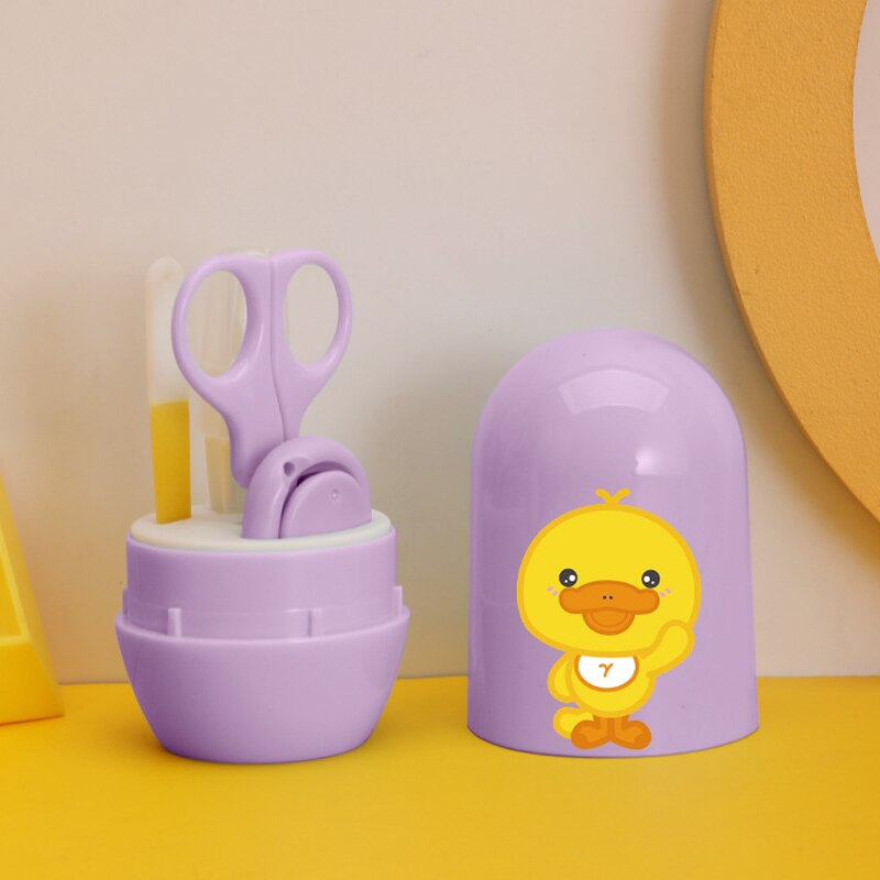 1Set Baby Nail Clippers Stainless Steel Children Safety Cartoon Newborn Nursing Nail Trimmer Hygiene Care Kit With Storage Box: Light purple