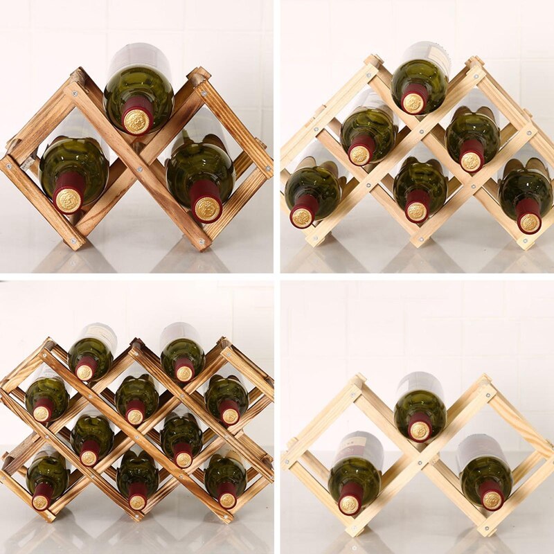 Solid Wood Folding Wine Racks Foldable Wooden Wine Stand Holder 10 Bottles Stackable Wine Cellar Racks Kitchen Bar Display Shelf