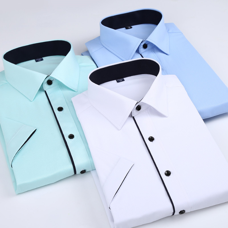 without chest pocket short sleeve men shirt slim fit easy care black button square collar formal mens dress shirts