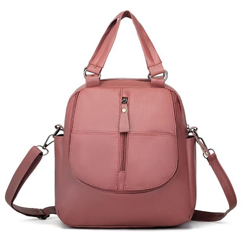 Multifunctional Black Red Women Backpacks Shoulder Crossbody Bags for Girl Bookbags Solid Small Schoolbags Travel Bag: pink