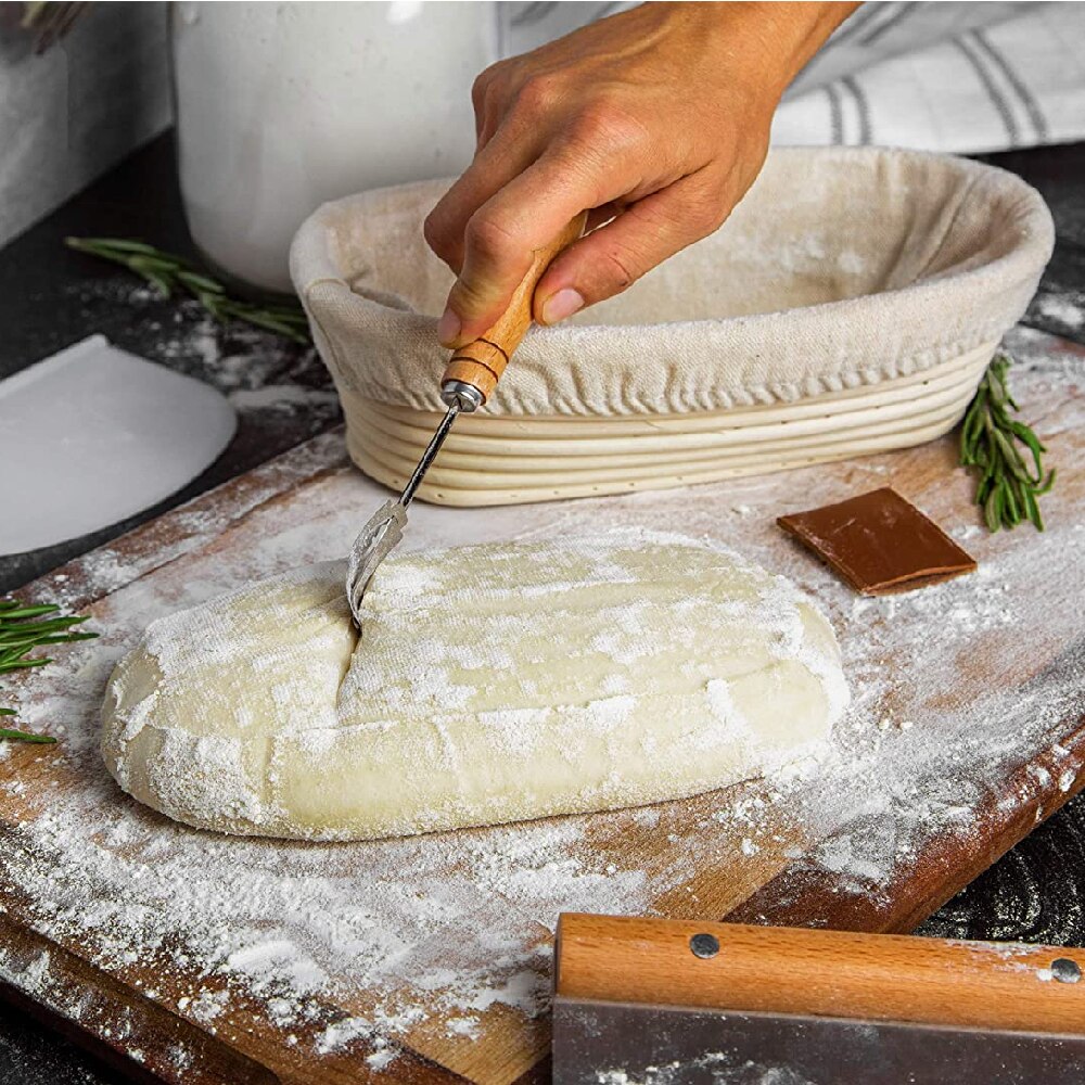 MLIA Oval Round Banneton Proofing Basket Sourdough Natural Rattan Basket Liner Bread Baking Includes Cloth Liner, Dough Scraper