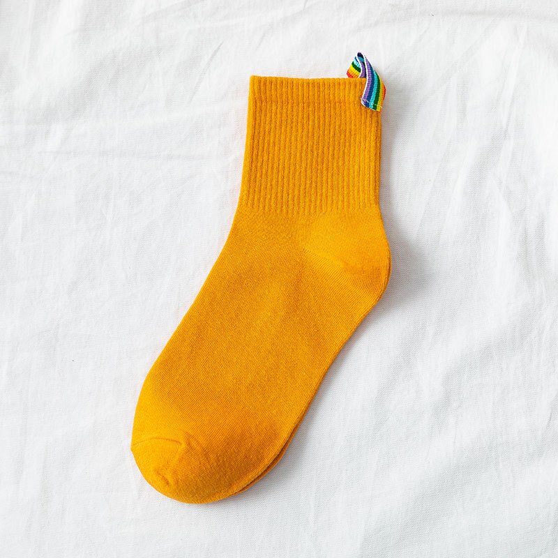 Harajuku damessokken dames calcetines witte regenboog lange sokken streetwear snoep effen kleur damessok kawaii skateboard: Goud