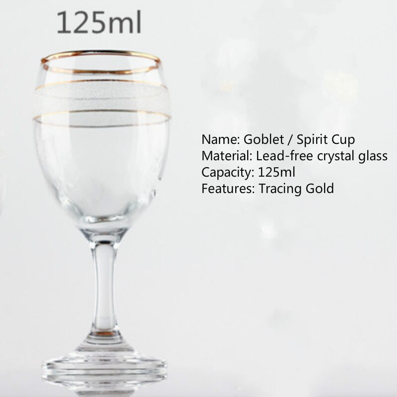 125ml 65ml 2pcs/set gold-plated Red Wine Glass Cup Classic Shot Glass Lead-Free Crystal Vodka Goblet Tasting Glasses Sommelier
