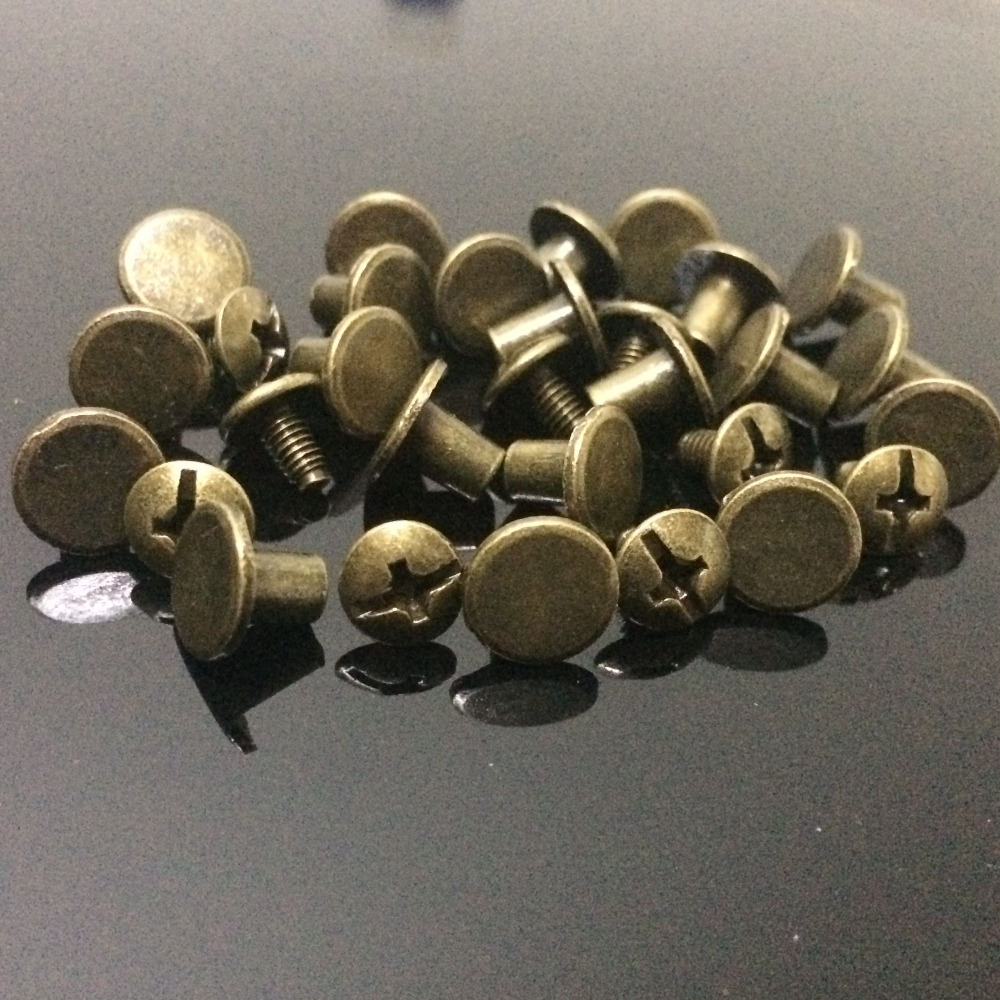 Verkoop 100Sets 8X7MM Brons Ronde Platte Spikes Metalen Studs Klinknagels Screwback Spots Cone Leather Craft spikes Fit Voor DIY Maken