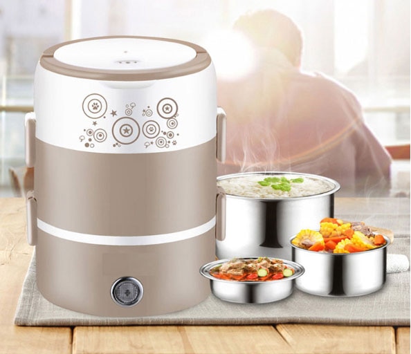 Cuiseur à riz électrique cuiseur à vapeur multifonctionnel acier inoxydable Mini boîte à déjeuner Portable 3 couches Thichken corps anti-dérapant boucle