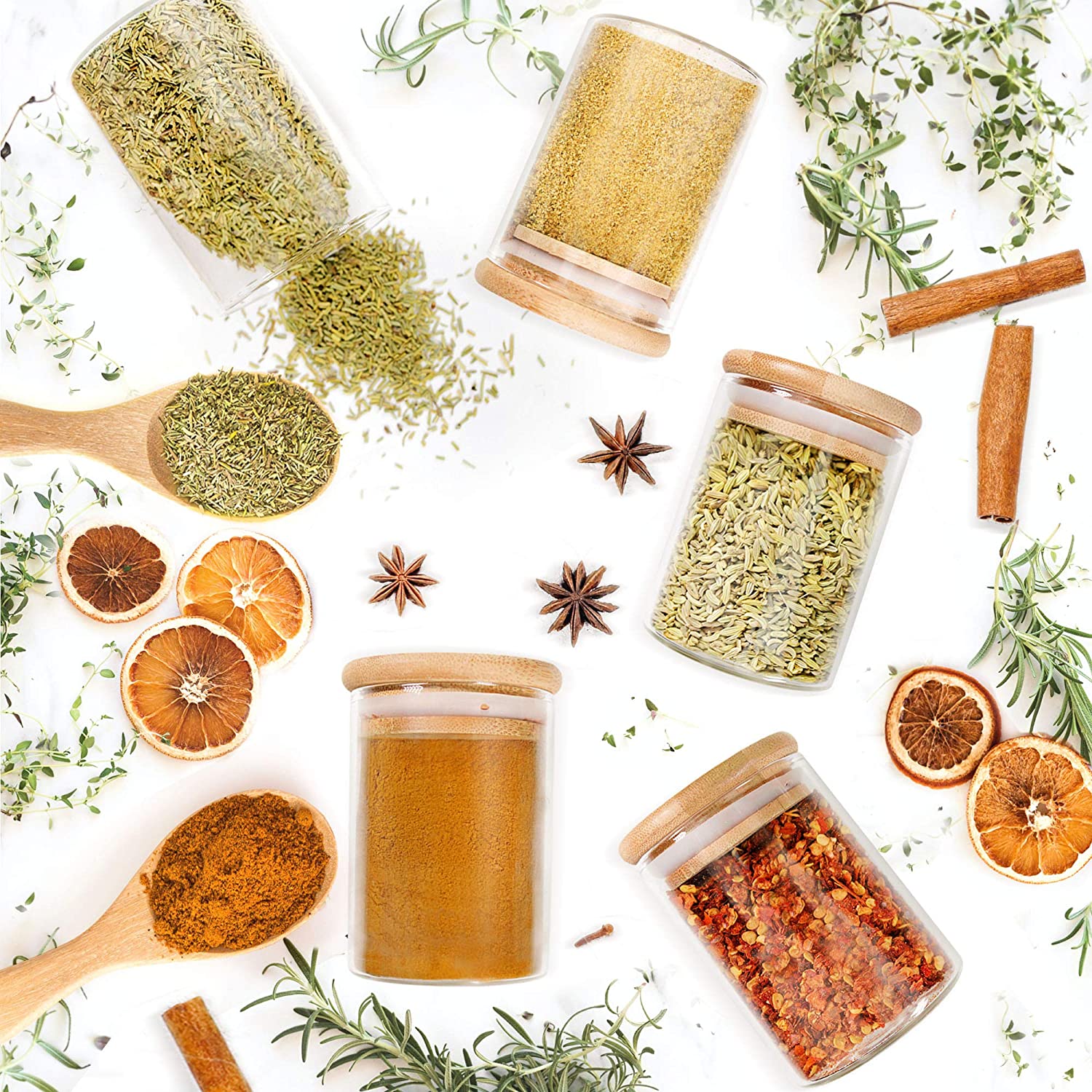 Bocaux en verre avec couvercle en bambou, 12 pièces, boîtes de cuisine hermétiques, ensembles de stockage des aliments, conteneur de stockage des aliments, garde-manger, pot de stockage de farine et d'épices