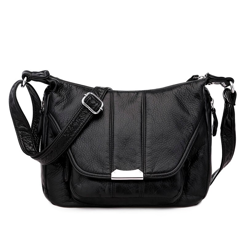 Dames Messenger Bag Grote Zachte Tas Casual Vrouwen Bag Purse Wassen Pu Lederen Schoudertas Handtassen Verstelbare Vrouwen Pocket tas: Black