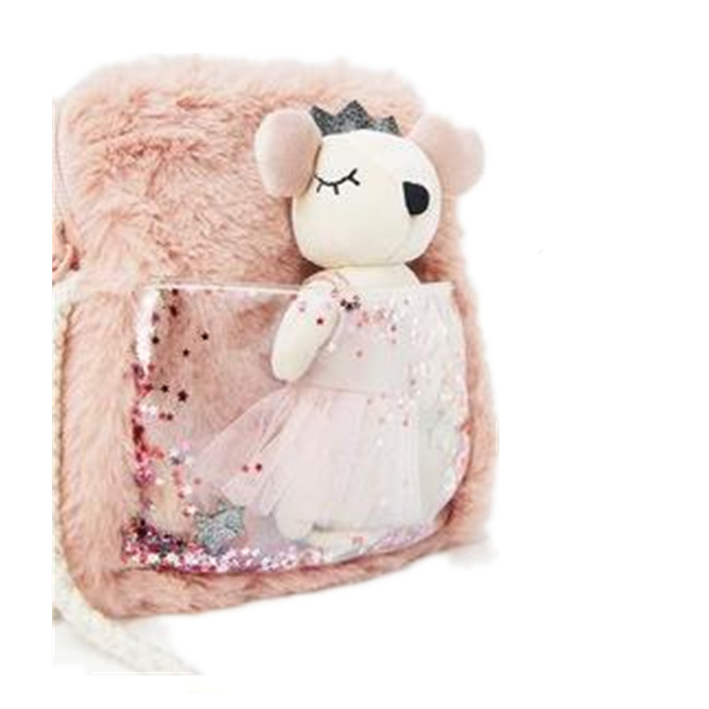 Borsa a tracolla per borsa per accessori per animali in pelliccia sintetica per bambini con orso morbido 2021 all&#39;ingrosso