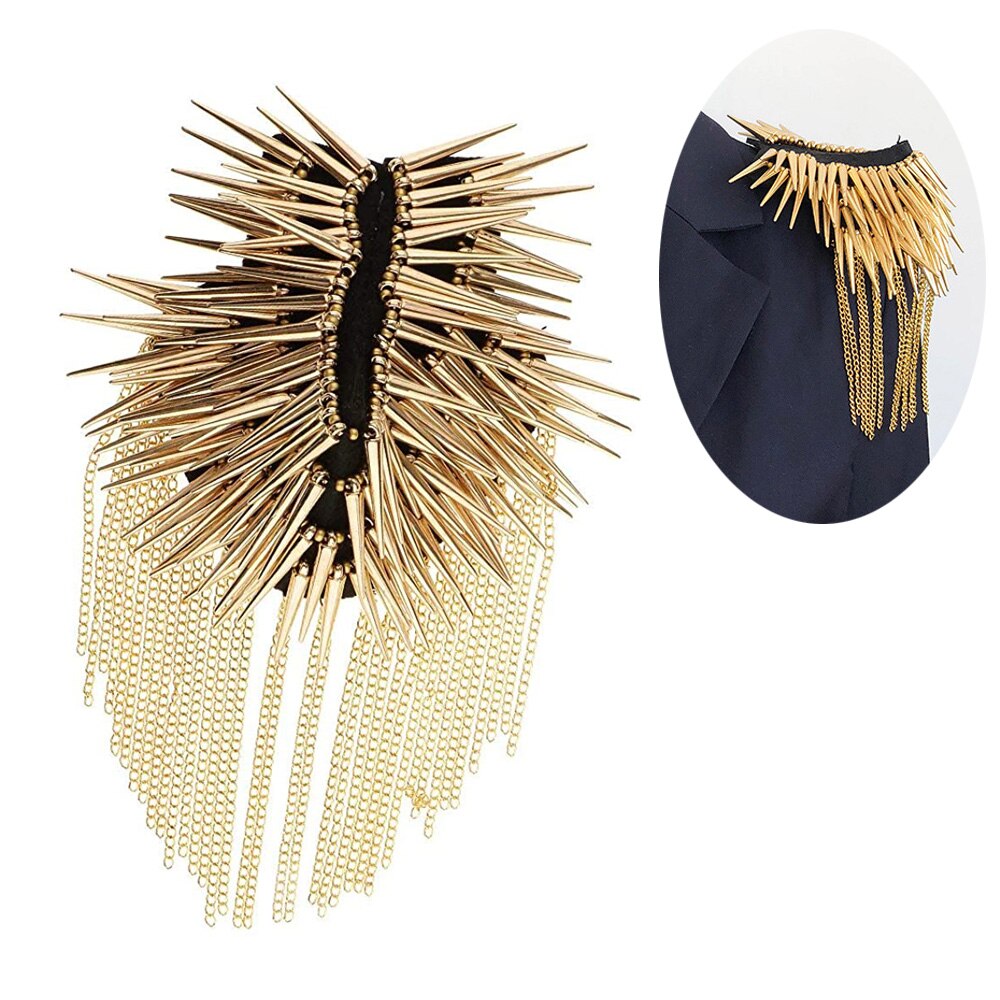 Épaulette en cristal strass, Punk Rivet glands épaule bras Badge broche: Gold / 1PCS