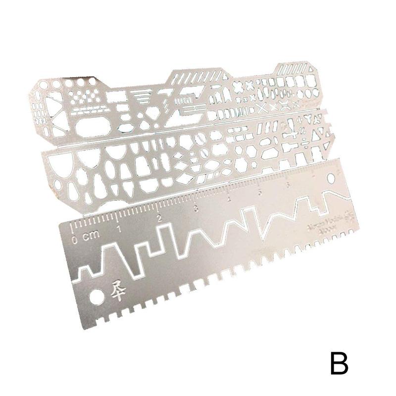 4 In 1 Steel Drill Scribe Line Templates Ruler Details Ruled Model Tool Rulers Auxiliary Tools Craft Model Engraved R8X3: C