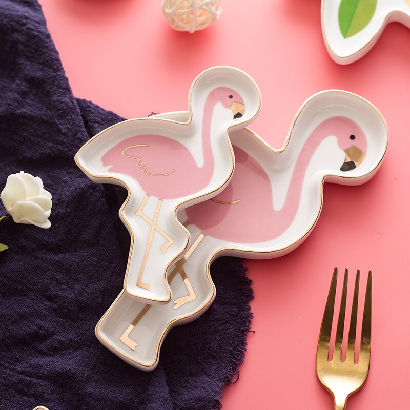 Plato de decoración de cerámica con borde dorado, plato de colección de joyería, plato de anillo de decoración dulce