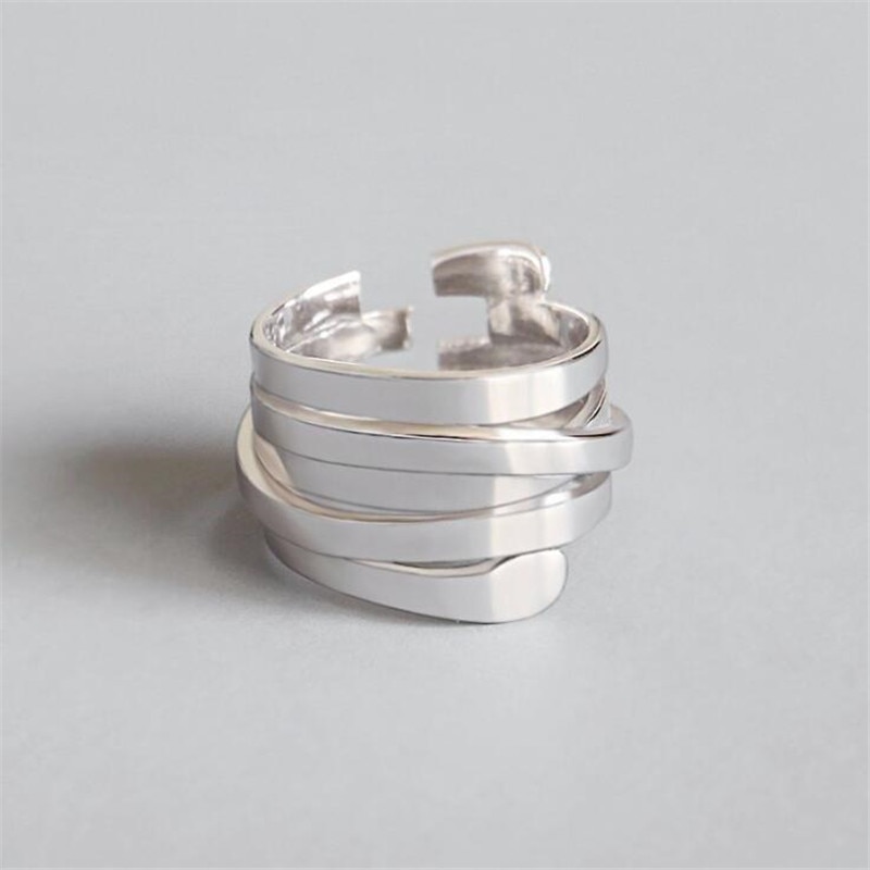 Nouvelle atmosphère créative printemps 925 bijoux en argent Sterling brillant multicouche enroulement irrégulier ouverture anneaux SR509