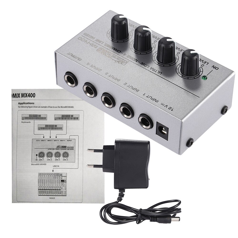 Muslady MX400 Ultra-compact Low Noise 4 Channels Line Mono Audio Mixer Accessories: White EU plg