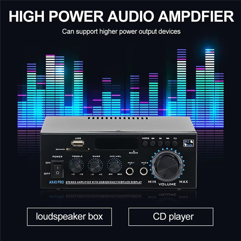 Wzmacniacz Cyfrowy AK45 Pro - 2.0 Kanały Audio Kino Domowe - Dźwięk Hi-Fi Bluetooth - Wtyczka UE