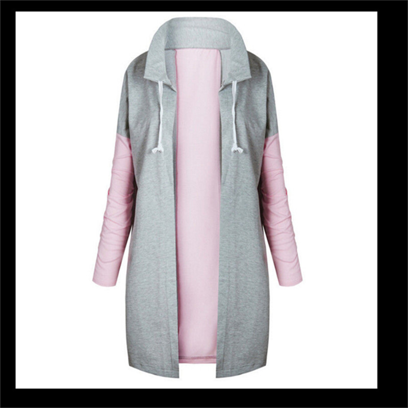 Hoody Lange Vesten Lente Bovenkleding Jassen Vrouwelijke Herfst Vrouwen Mode Kleding Patchwork Casual Lange Jas: grey / S