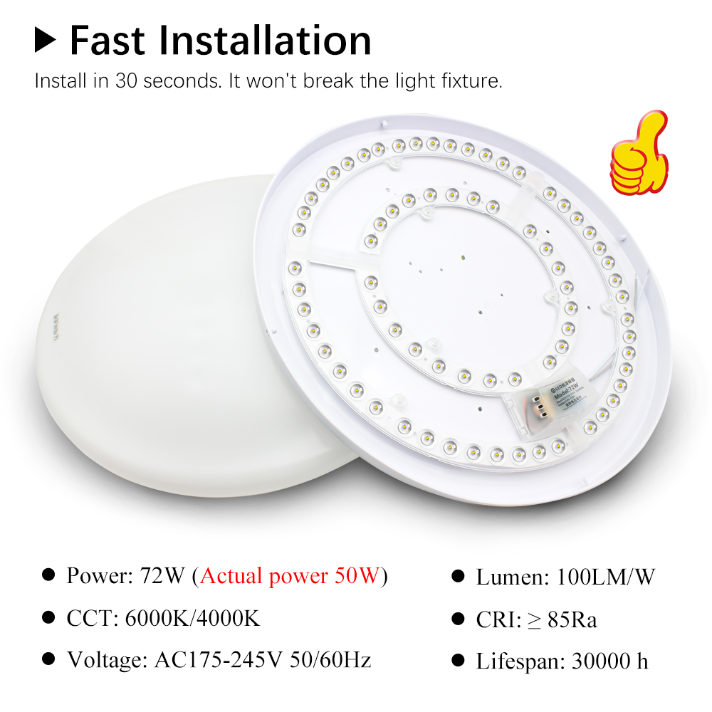 Panel Led de 220V, módulo Led de repuesto para luz de techo, tablero de Panel de luz circular redondo de 72W, módulo de 6000K/4000K para luces de ventilador de techo
