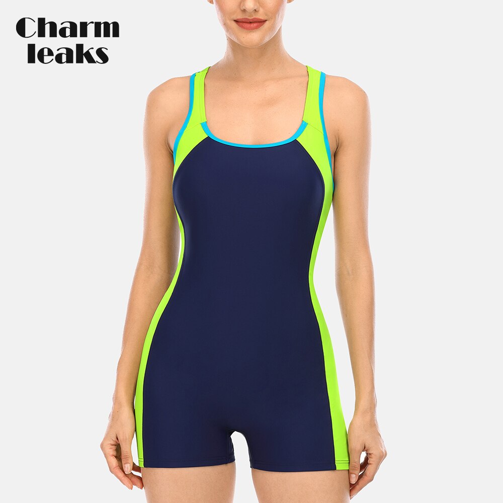 Charmleaks One Piece Women Sports Swimwear Sports Swimsuit Colorblock Swimwear Open Back Beach Wear Bathing Suits Bikini