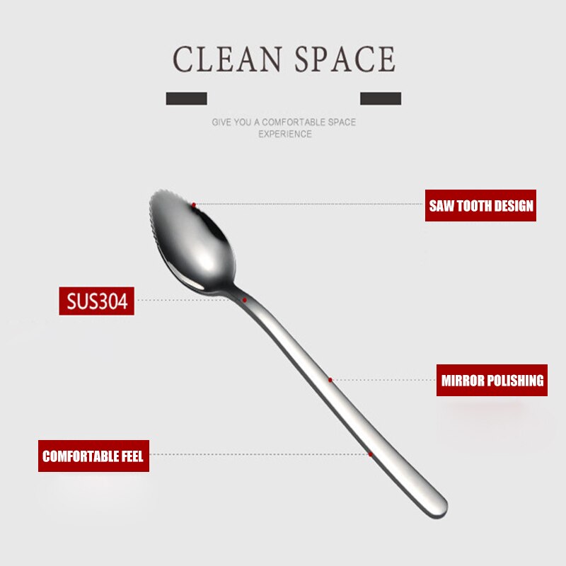 Stainless Steel Grapefruit Scraper Spoon Serrated Sawtooth Edges Long Handle Kitchen EL