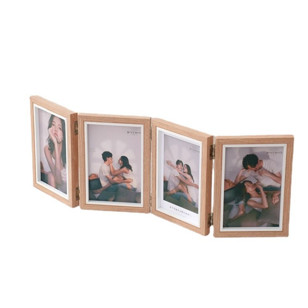 Foldable Hinge Photo Frame Double/Triple Wooden Desktop Album Set 2/3/4/5 Linked 6/7/8 Inches Combination Folding Frame: light green
