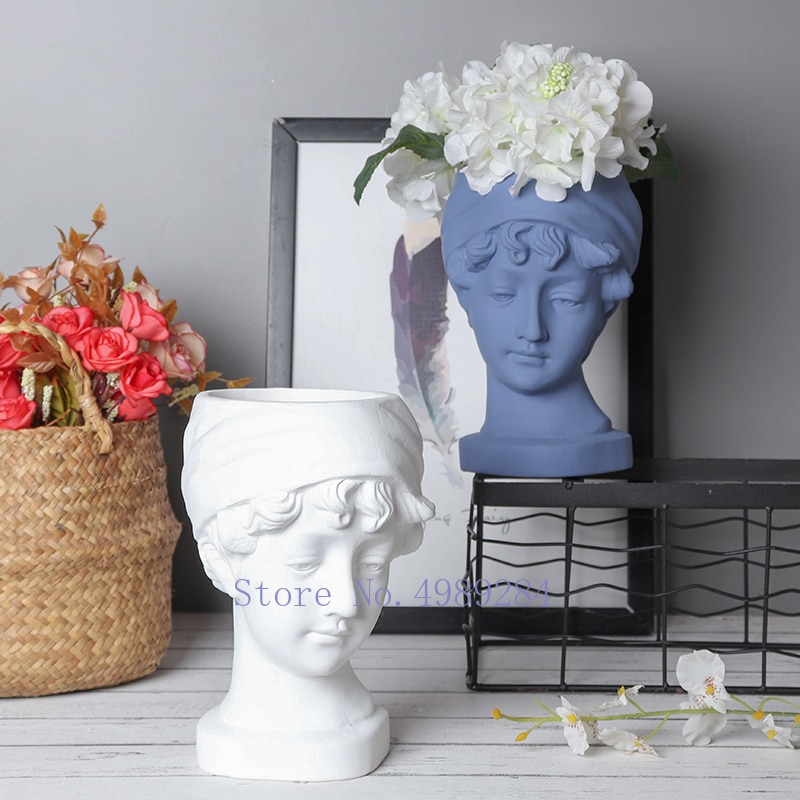 Kreativitet keramik vase menneske hoved karakter skulptur pige blomsterarrangement vase portræt skulptur moderne boligindretning