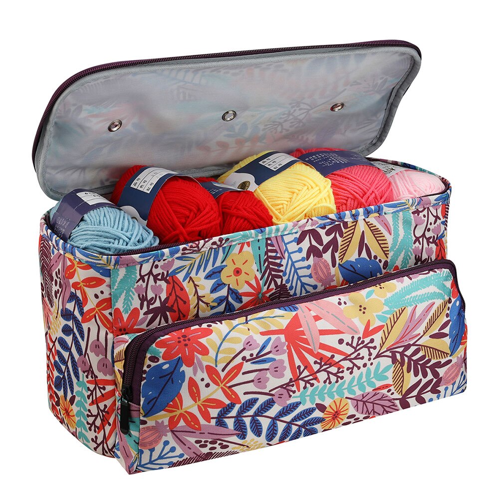 Print Crochet Bag 2 Styles Portable Storage Container with Holes Yarn Storage Bag Sewing Tool Durable Hooks Knitting Accessories