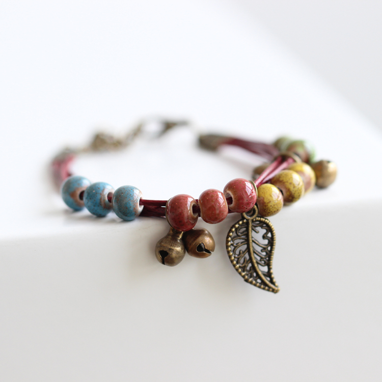 Traditional Boondoggle Hand Woven Ceramic Bracelets Beads Simple Folk Style Women's Jewelry #1489