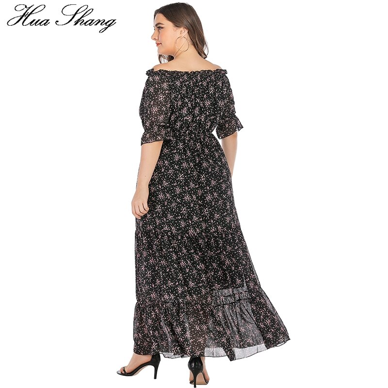 Off Shoulder Jurk Plus Size Zomer Vrouwen Slash Hals Bloemenprint Ruches Chiffon Boho Jurk Maxi Lange Tuniek Strand jurken