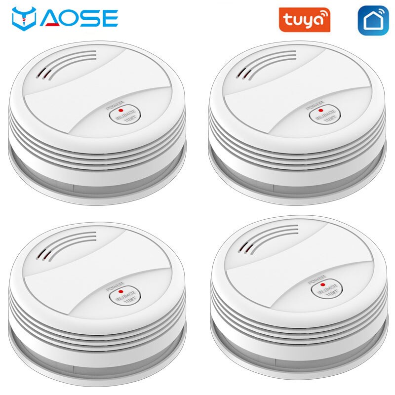 YUPA Tuya WIFI Fire Smoke Detector Security Alarm System For Garden Smoke House Home Office SmartLife APP Control Fire Alarm: 4 Pcs