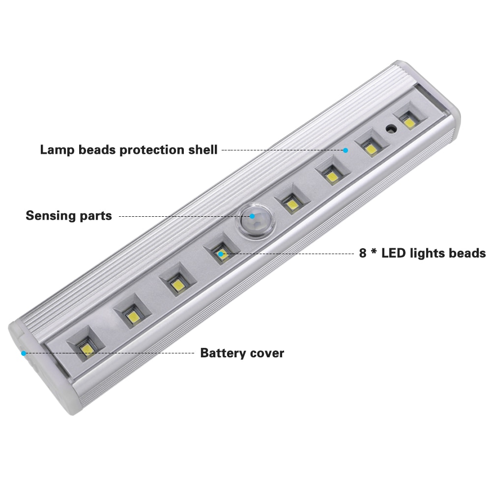 8 LEDs Motion Sensor Light Battery Operated Wireless Motion Portable Magnet Closet Night Lights For Hallway Stairway
