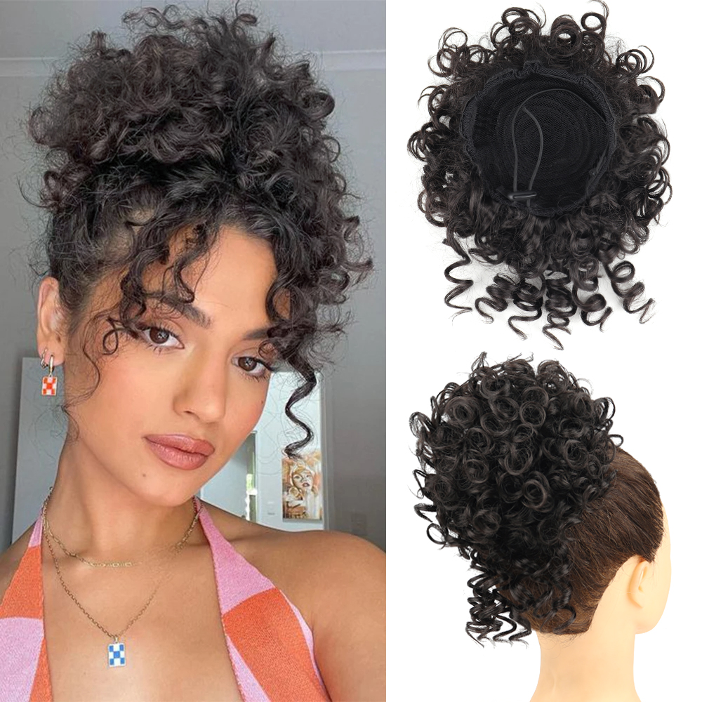 Coque de cabelo bagunçado, peça de cabelo com cordão elástico, onda solta, grande coque encaracolado, 60 gramas, extensão de rabo de cavalo sintético curto para mulheres: #35