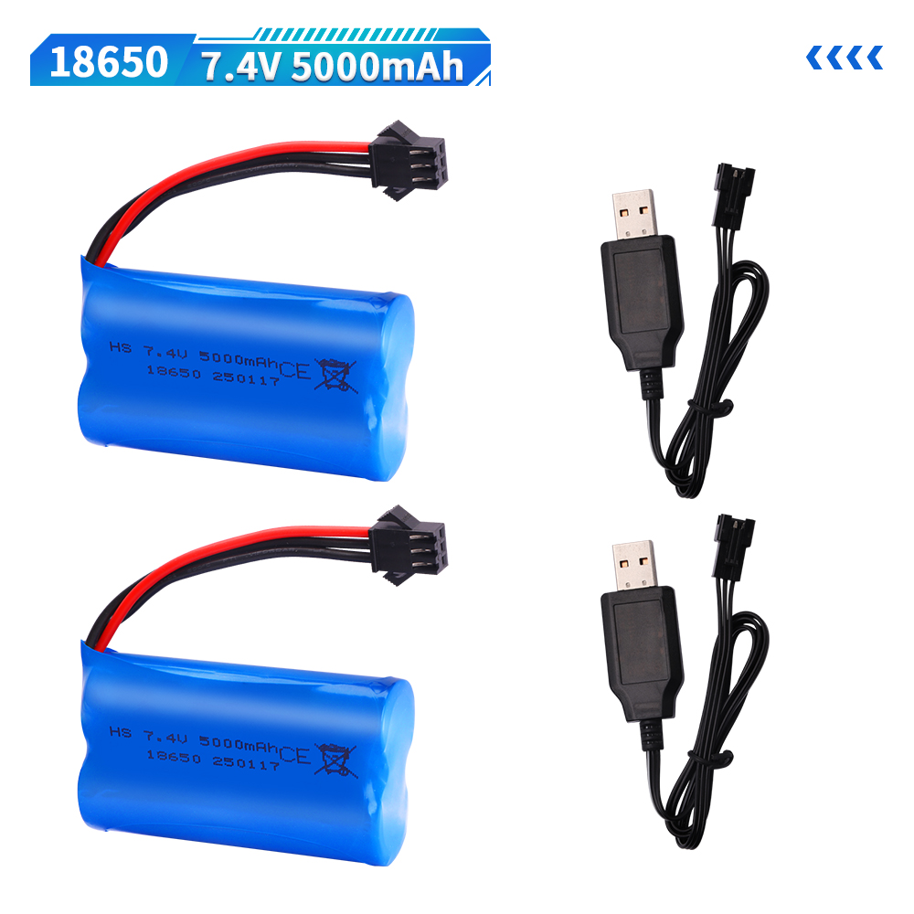 7.4V 5000mAh SM-3P Li-ion battery for MN128 Watch Gesture Sensing Twisted RC stunt car 18650 7.4v battery For RC Cars SM3P Plug: Brown