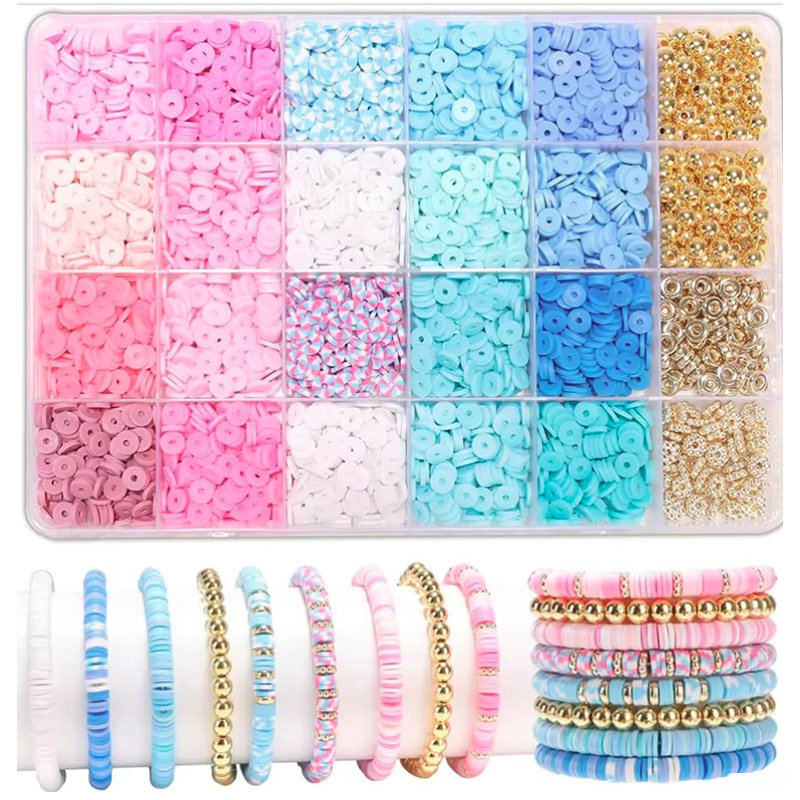 24-kleuren klei kralen armband maken kit platte preppy kralen polymeer klei kralen kit voor vriendschap armbanden maken ambachtelijke DIY: Rhodium Plated