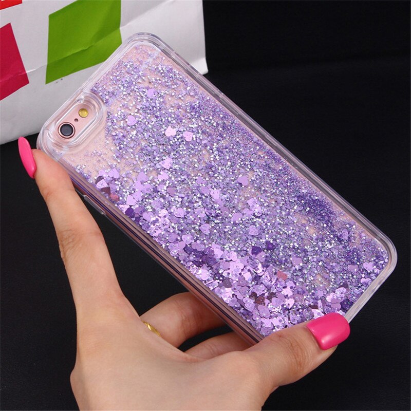 Liquido lusso Glitter Sabbia Stella Casse Del Telefono Mobile Per il iPhone 6 6s 5 5S 5SE 7 7 Plus cuore Dinamico Posteriore In Plastica Morbida Bordo Fundas