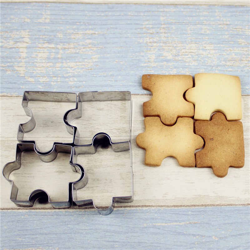 4pcs Populaire Leuke Puzzel Biscuit Mold Groente en Fruit Snijden Mold Rvs Eenvoudige DIY Cookie Cutter Niet Kwetsen hand
