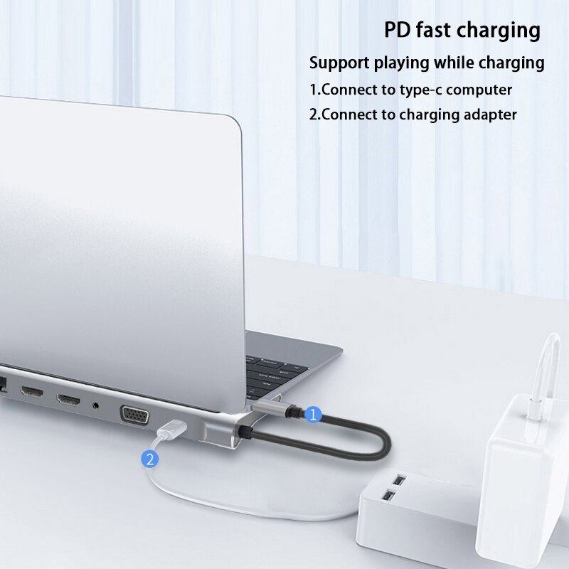 12 in 1 USB Typ C Hub Adapter Laptop Docking Bahnhof HDMI VGA RJ45 PD für HP Lenovo Oberfläche Kompatibel